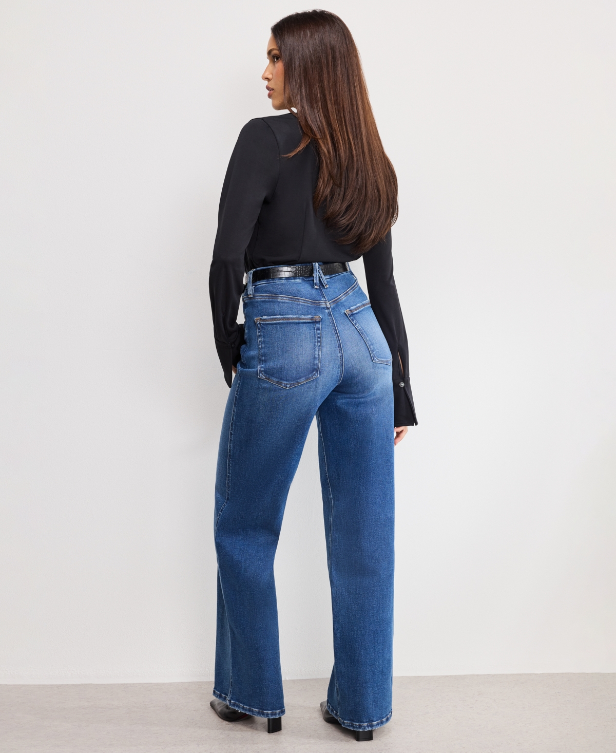 Good American Soft-tech Good Skate High Waist Wide Leg Jeans In Blue