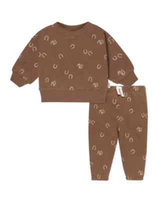 Toddler Boys 2-Piece Fleece Outfit Set, Brown Horseshoe