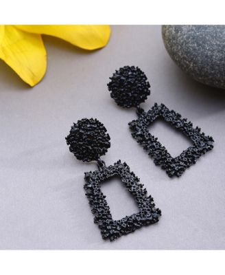 Women's Black  Textured Geometric Drop Earrings