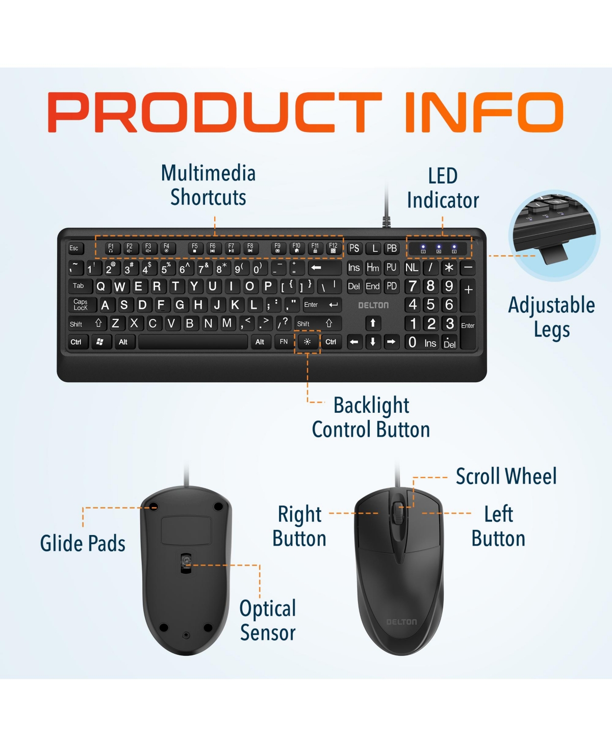 Delton KB20 Big Button Computer Keyboard and Mouse Combo