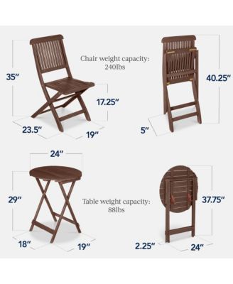 3-Piece Acacia Wood Bistro Set, Folding Patio Furniture w/ 2 Chairs, Table