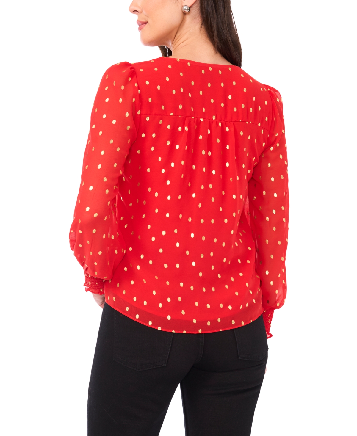 Sam & Jess Petite Long Sleeve Smocked Shoulder Blouse In Red