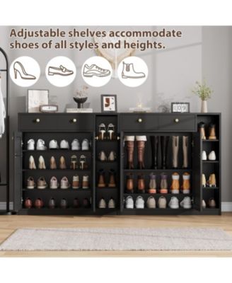 42" Tall Modern Shoe Storage Cabinet with Doors and Drawers,3 Adjustable Shelves and Stable Base, 4-Tier Shoes Rack Organizer Cabinet