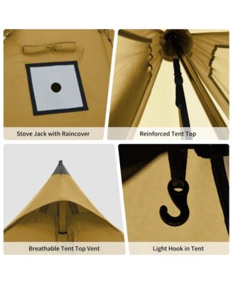 Ranch Fire Teepee Tent, 4 Season Hot Tent with Stove Jack, Windproof Waterproof Cold Weather Winter Tents for Camping