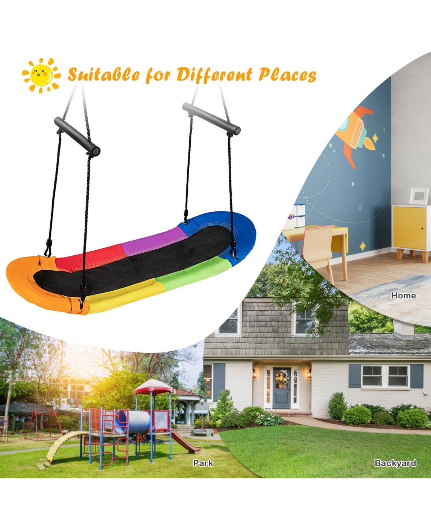Детская игрушка HONGGE Saucer Tree Swing Surf Kids Adjustable Oval Platform with Handle, цвет: Чёрный — фото 6
