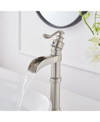 Polished Chrome Waterfall Vessel Bathroom Faucet with Pop-Up Drain Assembly