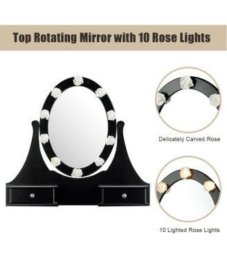 3 Drawers Lighted Mirror Vanity Dressing Table Stool Set