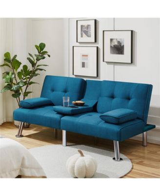 Fabric Upholstered Convertible Futon Sofa Bed