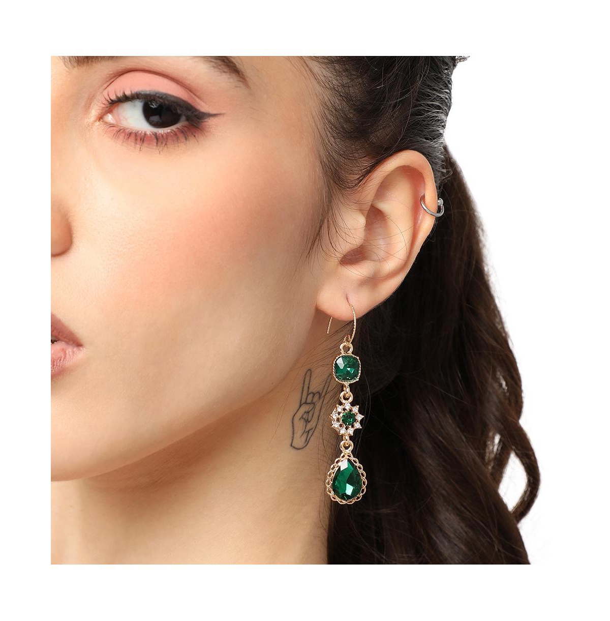 Sohi Women's Green Embellished Teardrop Earrings