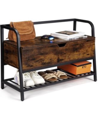 Entryway Storage Bench, 33 in Vintage Shoe Rack Bench with Storage Box, Shoe Storage Organizer Holds Up to 250 LB, Lift Top Shoe Storage Bench for Entryway,Bedroom, Closet, Hallway