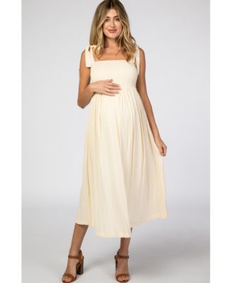 Maternity Navy Blue Smocked Tie Strap Midi Dress