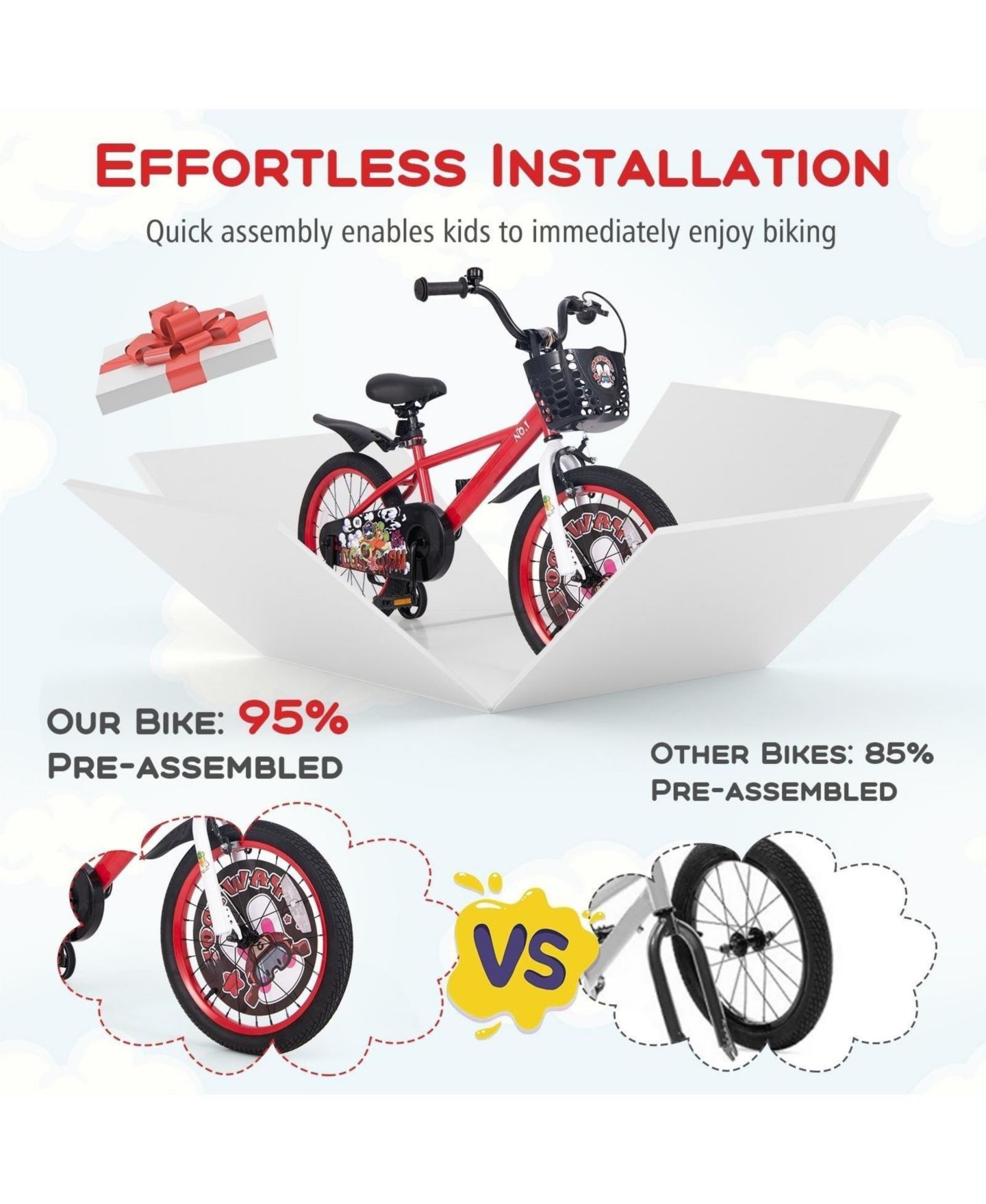 Детская игрушка HONGGE 18-Inch Adjustable Kids Bike with Dual Brake and Removable Storage Basket, Ages 4-8, цвет: Красный — фото 5
