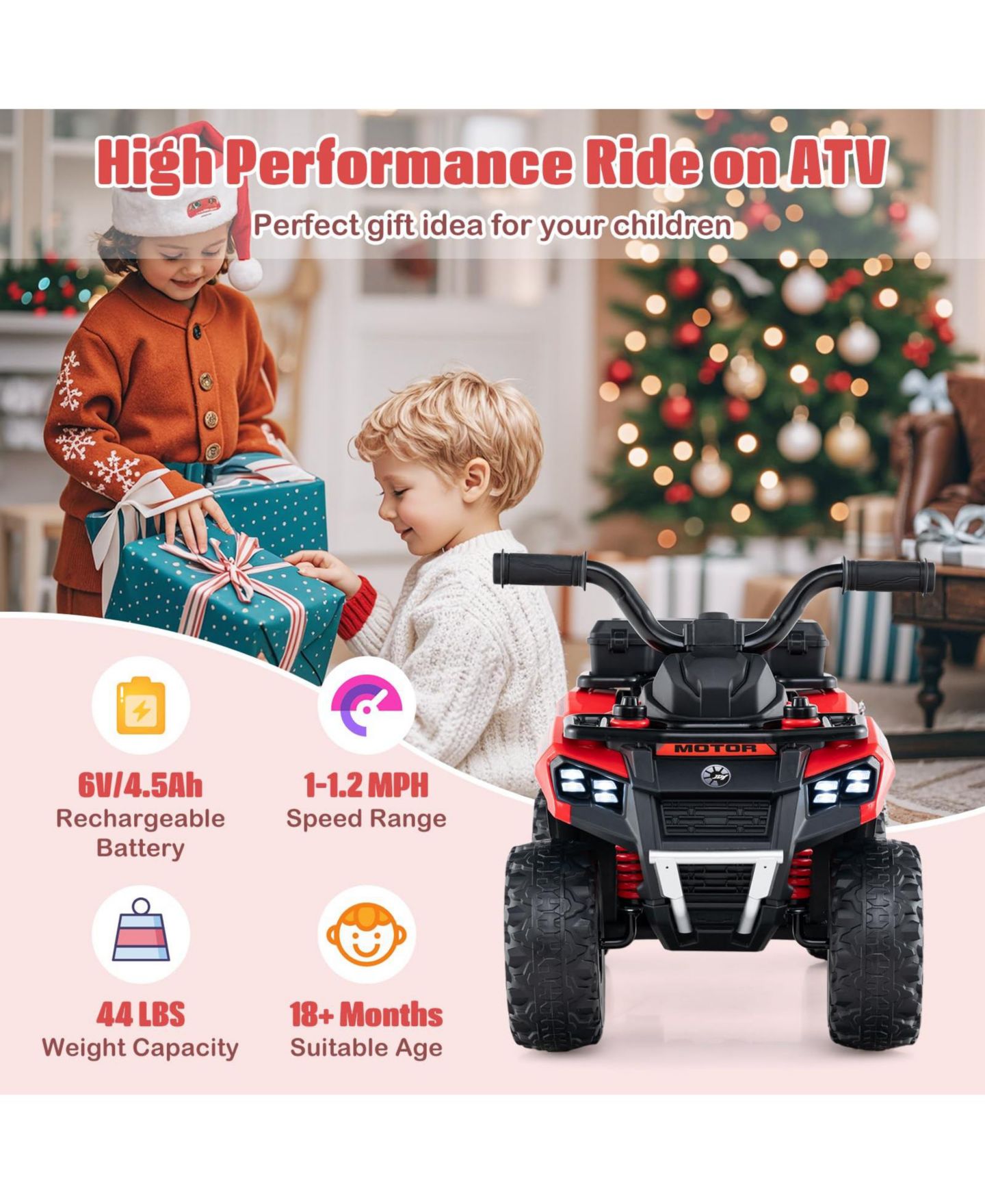 Детская игрушка Mecale 6V Powered Ride-On ATV with Spray Function, Ages 18 Months+, цвет: Яркий красный — фото 6