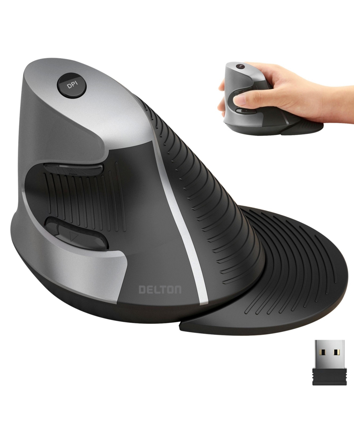 Delton S22 Ergonomic Vertical Wireless Mouse with Usb Dongle, 6 Buttons (DMERGS22-wb)