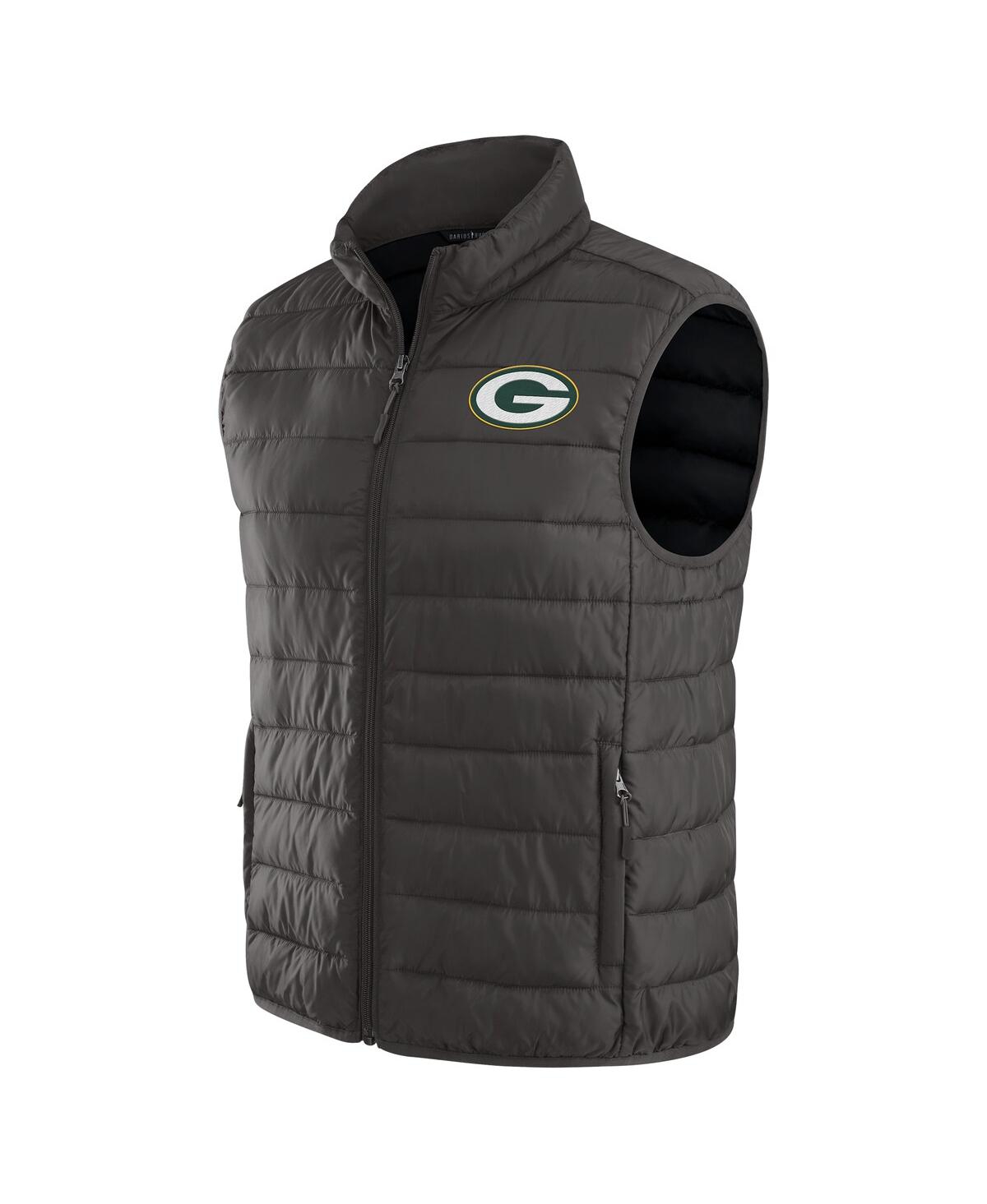 Fanatics Men's Black Green Bay Packers Packable Full-zip Vest With Travel Bag In Black