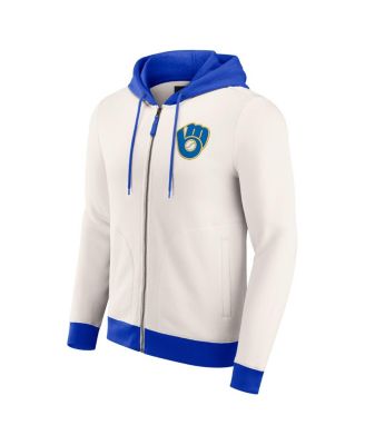Men's Cream Milwaukee Brewers Polar Fleece Full-Zip Hoodie