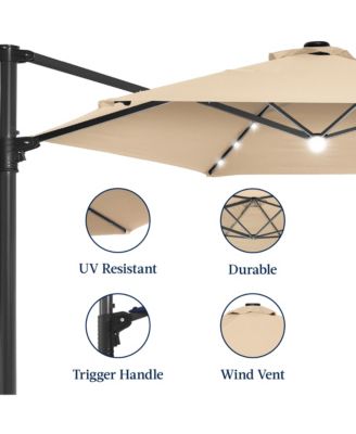 10ft 360degree(s) Rotating Cantilever Easy Auto Open Patio Umbrella w/ Solar LED Lights