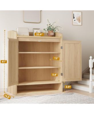 Rattan Shoe Cabinet with 2 Doors, 5-Tier Wooden Shoe Storage Organizer with Adjustable Shelves for Entryway, Hallway, Closet, Living Room,Natural Oak