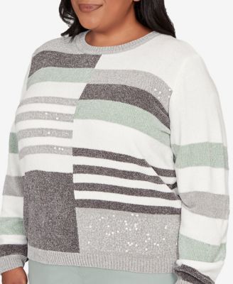 Plus Size Stockbridge Stripe Sequin Colorblock Chenille Sweater