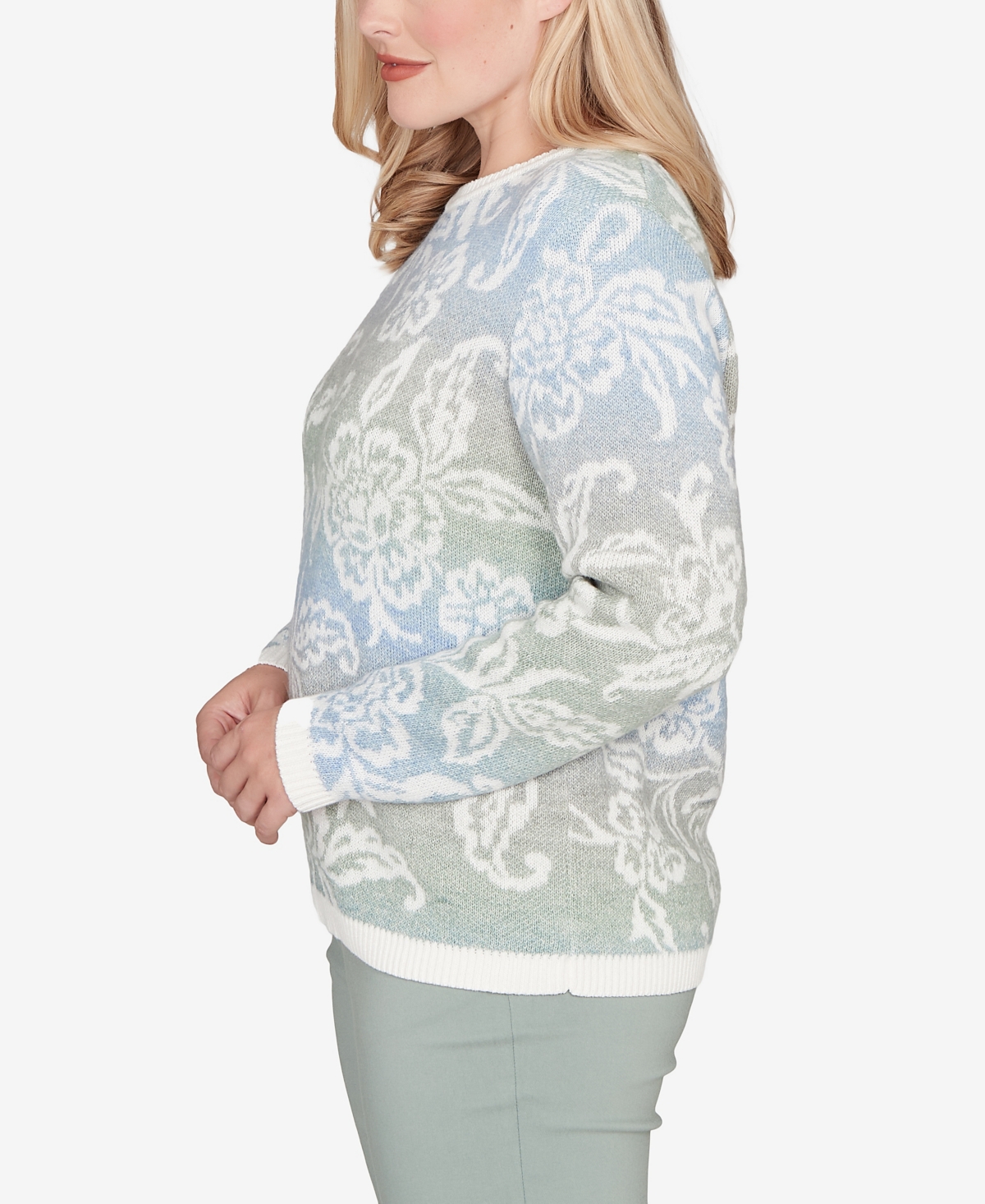 Alfred Dunner Plus Size Stockbridge Soft Paisley Ombre Sweater In Multi