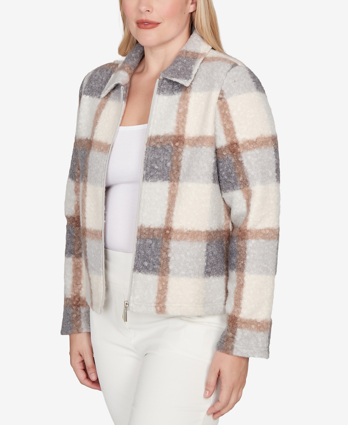 Alfred Dunner Plus Size Vienna Plaid Knit Boucle Jacket In Multi