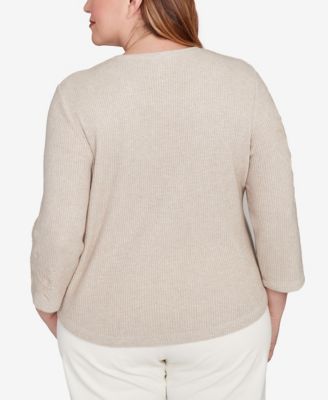 Plus Size Vienna Asymmetrical Floral Soutache Knit Top