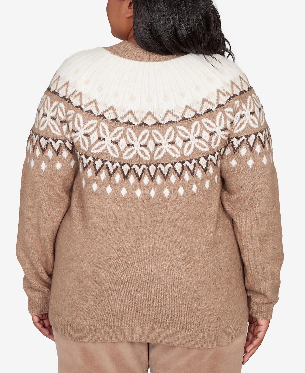 Alfred Dunner Plus Size Vienna Fair Isle Gold Studded Sweater In Brown