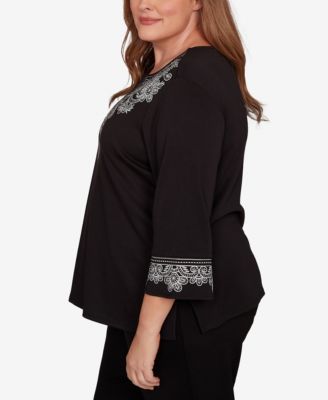 Plus Size Barcelona Embroidered Scroll Accent Soft Knit Top