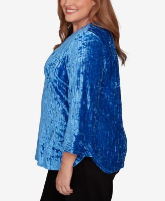 Plus Size Barcelona Crushed Velvet Keyhole Bell Sleeve Top