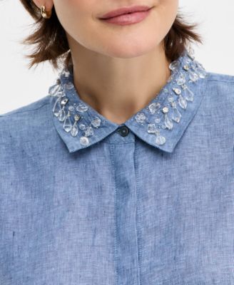Petite Woven Beaded Collar Shirt, Macy's Exclusive