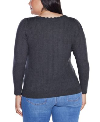 Plus Size Scalloped-Trim Boat Neck Sweater