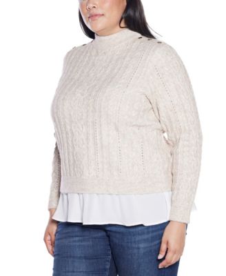 Plus Size Black Label  Chiffon-Hem Cable Sweater