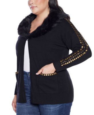Plus Size Black Label  Embellished Collar Cardigan Sweater