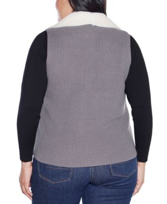 Plus Size Black Label Sherpa-Trim Vest Sweater