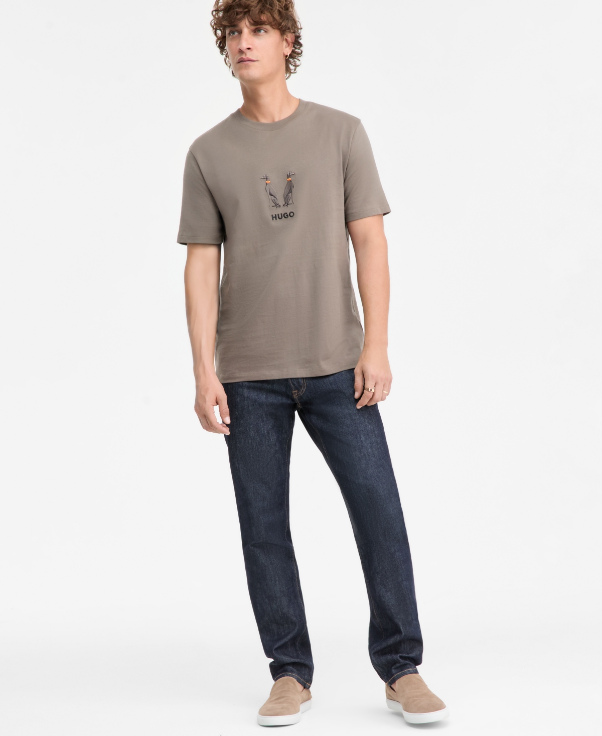 Hugo Boss Men's Dugolini Short-Sleeve Embroidered Logo Dogs Cotton T-Shirt