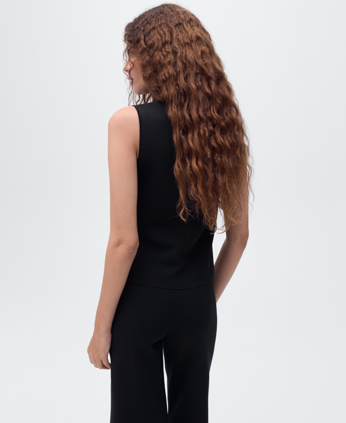Mango Knit High Neck Vest With Gold Buttons In Black