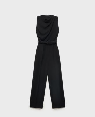 Women's Draped Neck and Belt Long Jumpsuit