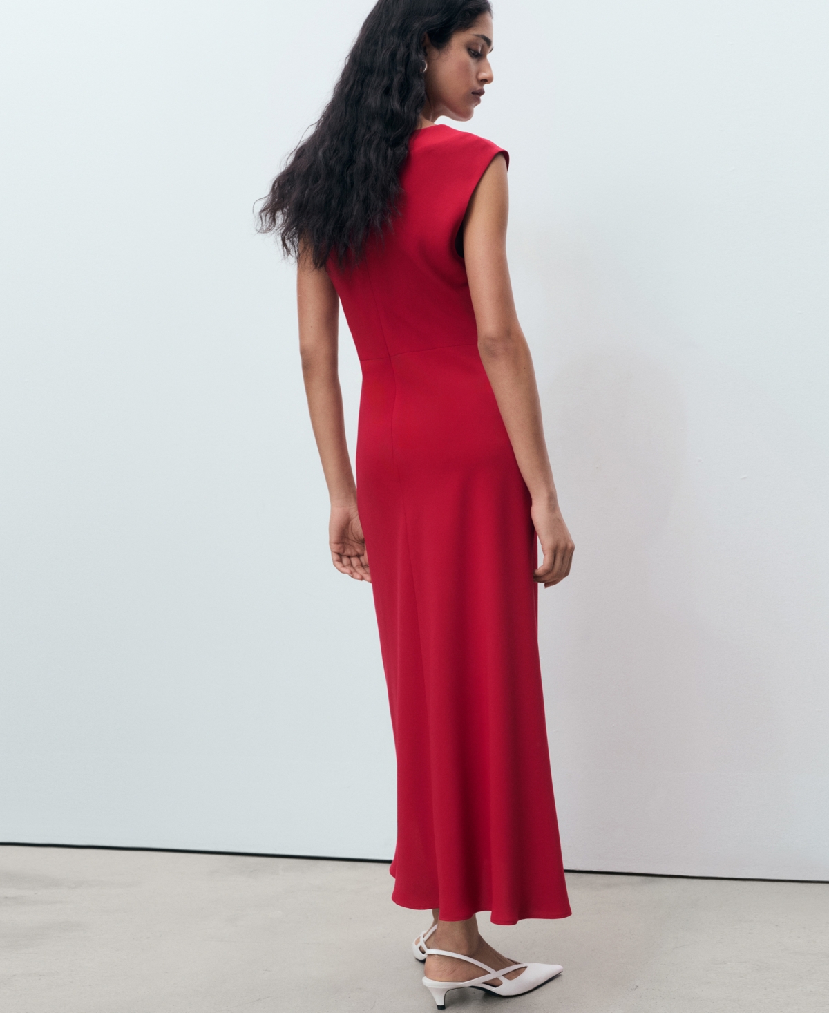 Mango Ruched Sleeveless Midi Dress In Red