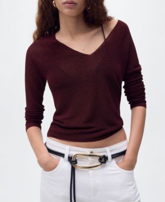 Women's V-Neck Lurex Sweater