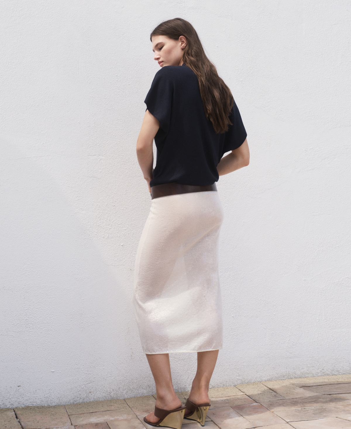Mango Short-sleeved Polo-neck Sweater Navy In Blue