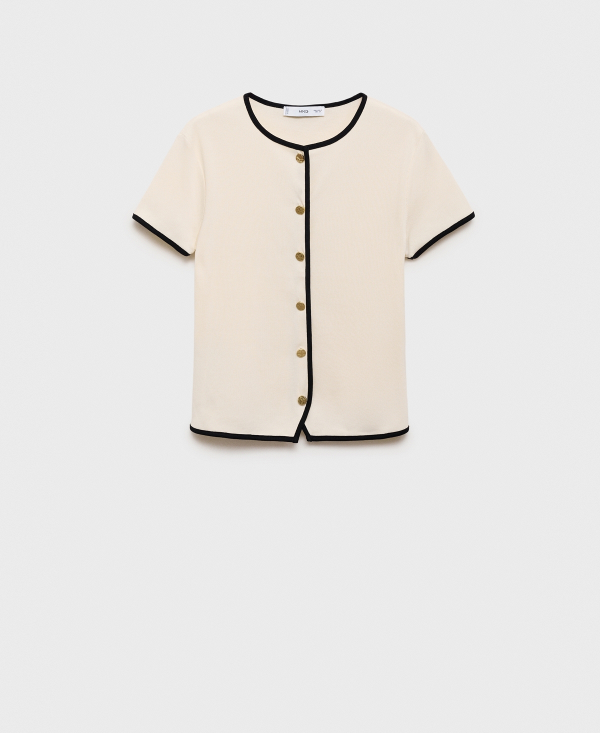 Mango Cotton T-shirt With Contrasting Trim Ecru In Multi