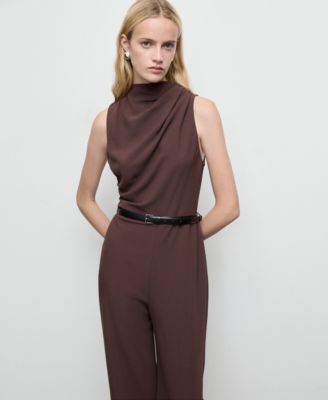 Women's Draped Neck and Belt Long Jumpsuit