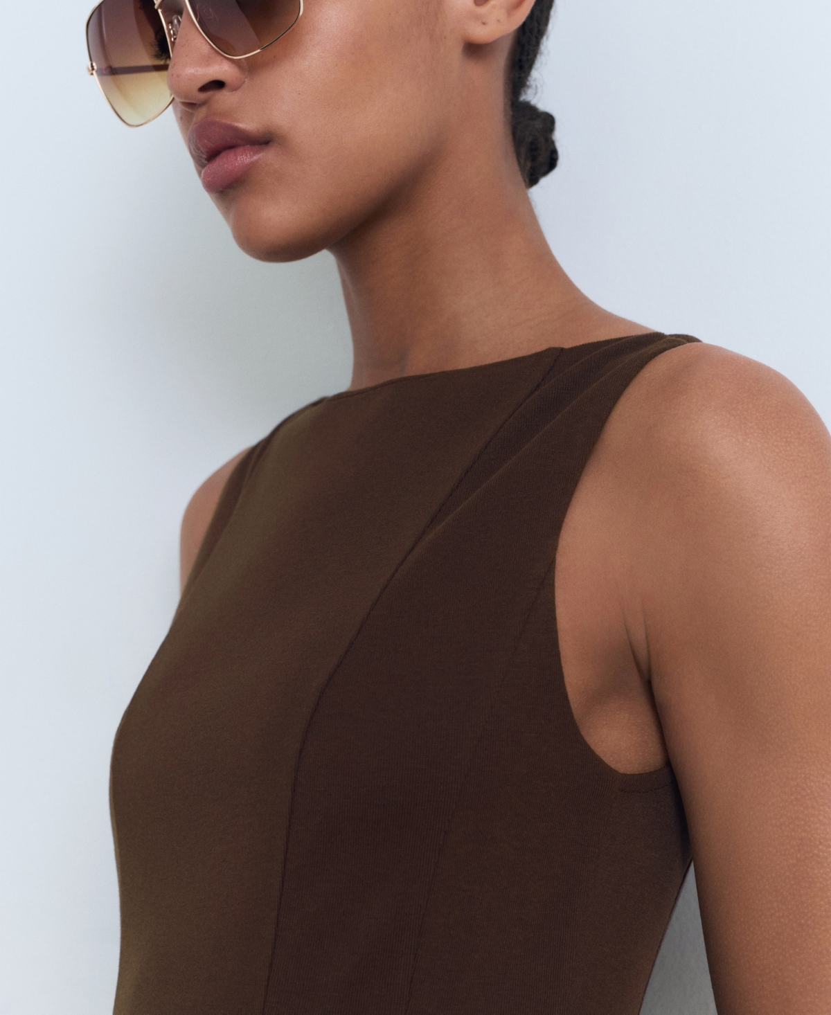 Mango Sleeveless Pleated Detailing Mini Dress In Brown