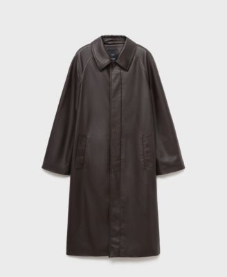 MANGO - Women's Long Leather-Effect Trench Coat