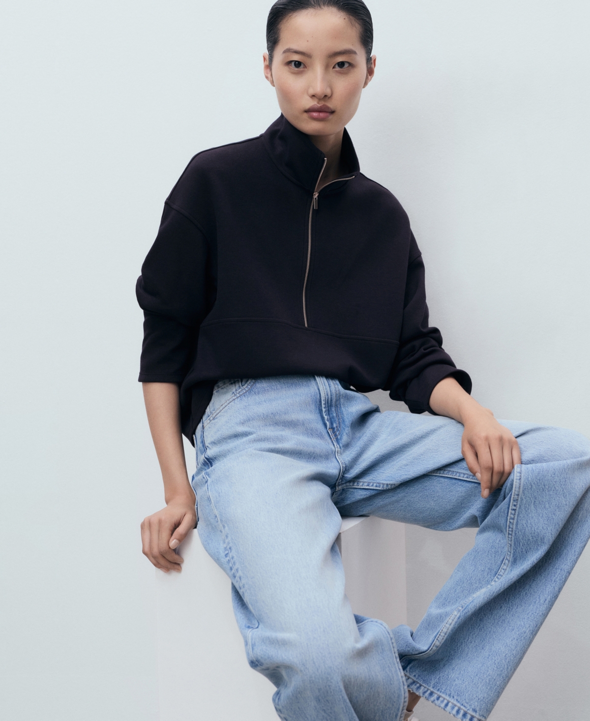 Mango Women's Turtleneck Zipper Sweatshirt