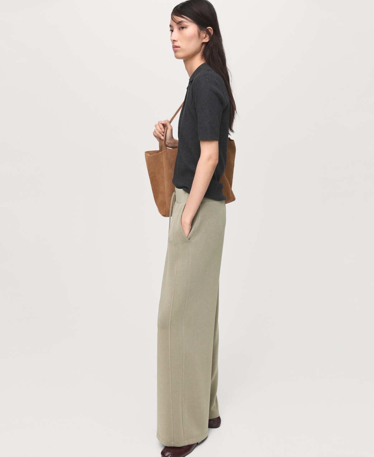 Mango Drawstring Jogger Trousers Khaki In Neutral