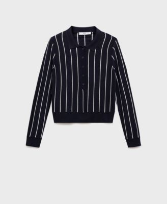 Women's Striped Polo-Neck Sweater