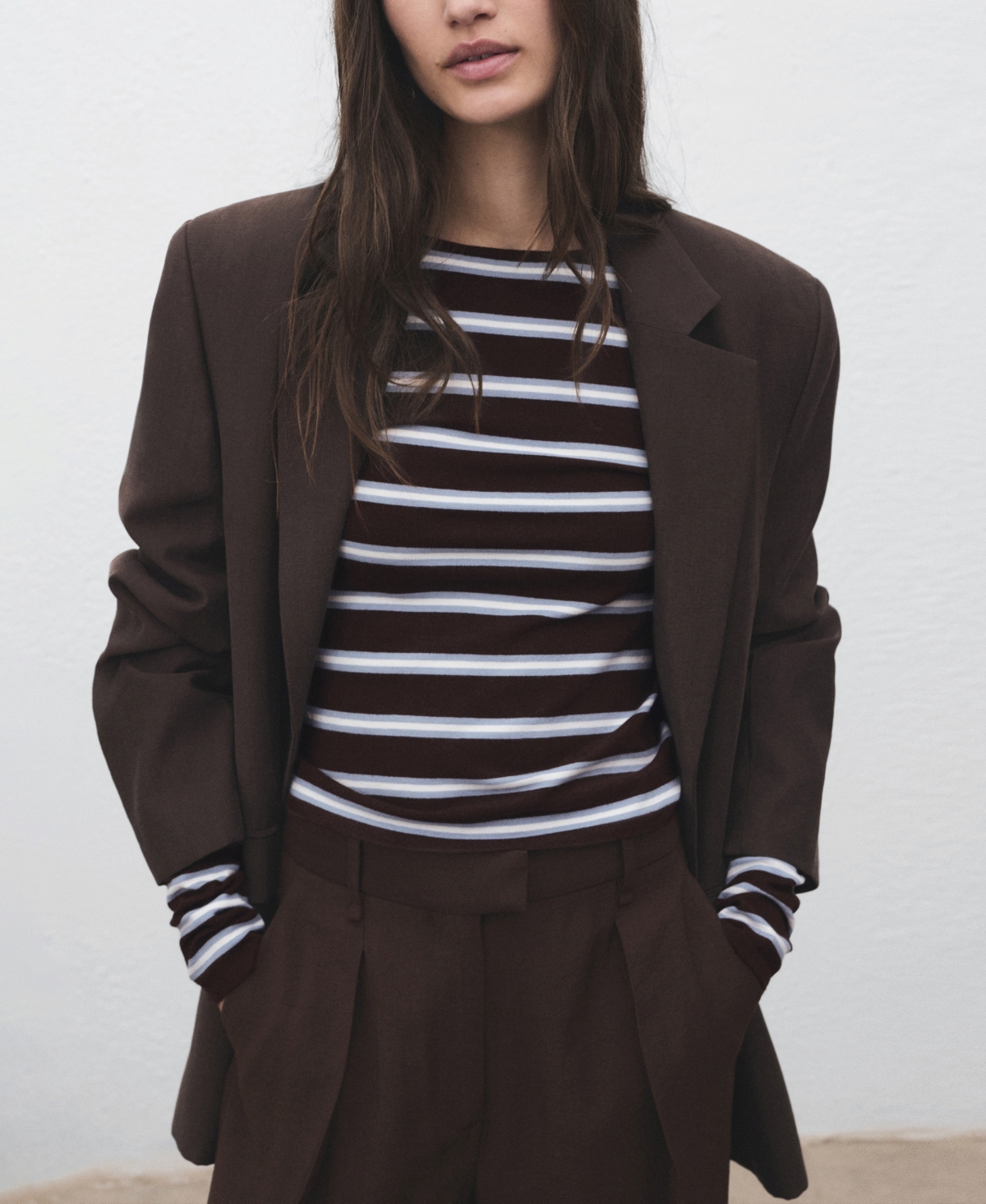 Mango Women's Fine Knit Striped Sweater In Brown