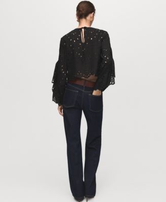 Women's Embroidered Eyelet Ruffles Blouse