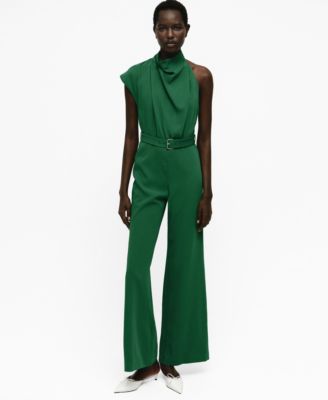 MANGO - Women's Belted Asymmetrical Long Jumpsuit